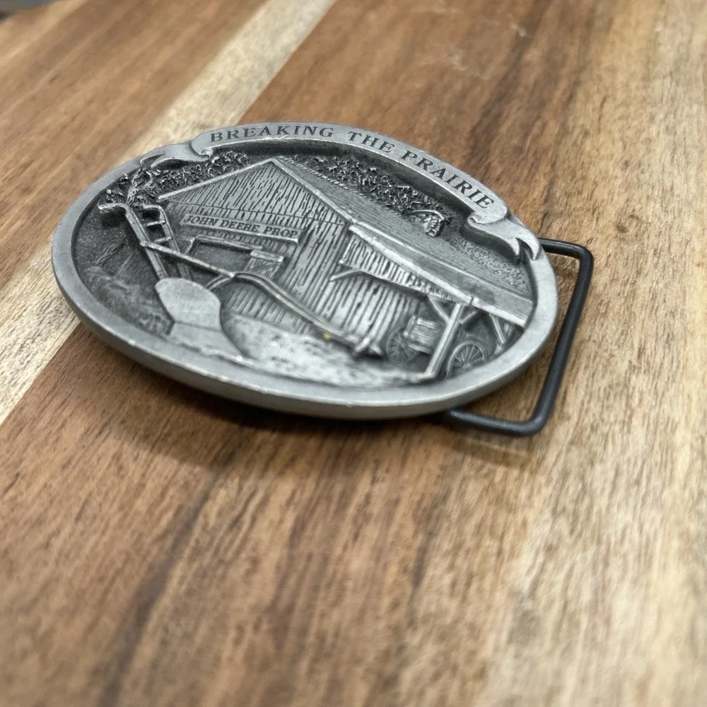 John Deere Breaking The Prairie Belt Buckle Pewter 1991 Limited Edition 1052